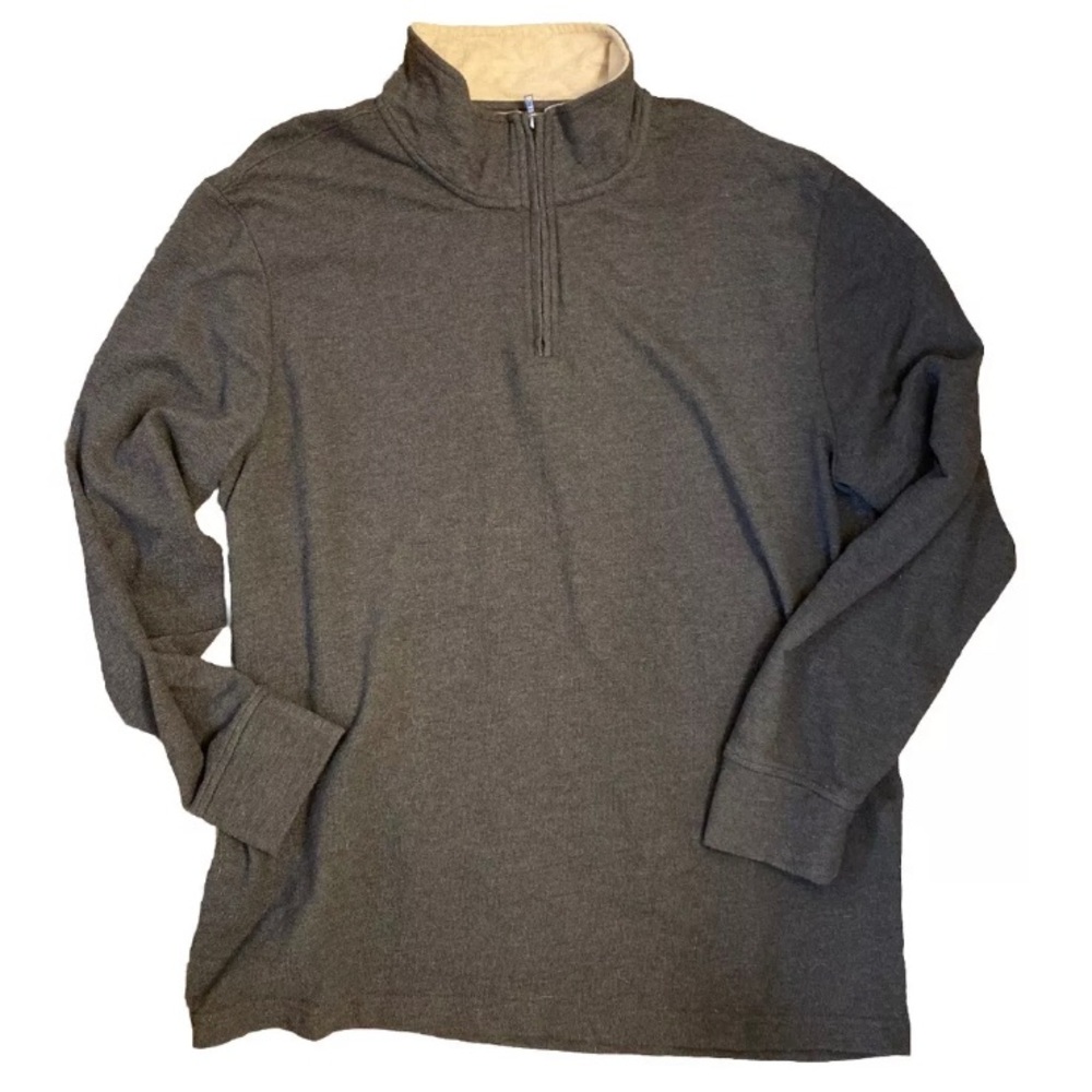 St John's Bay Heather Knit Sweater Men Size XXL Gray Long Sleeve 1/4 Zip Cotton